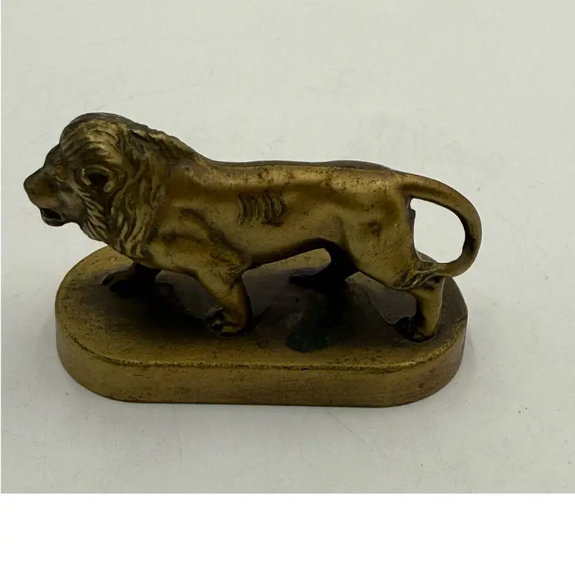 Vintage Solid Brass Lion Small Figurine 3" Decor