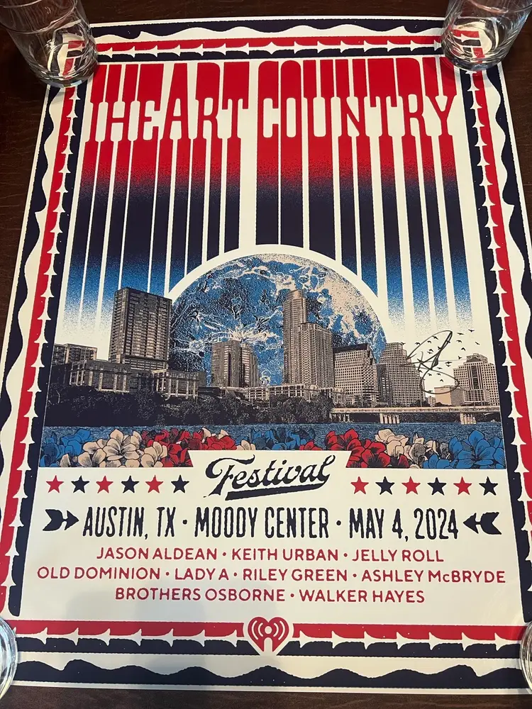 Autographed Riley, Green, 2024 Country Music Festival In Austin Poster.