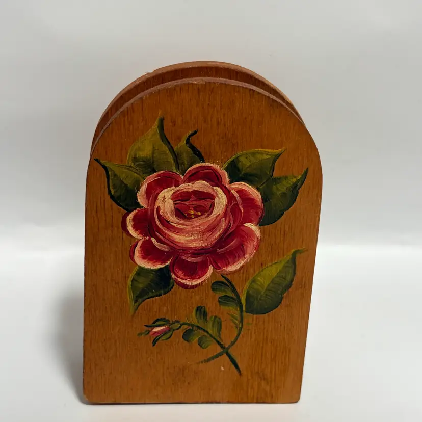 Artist Signed Clothespin Floral Chip Clip- 4” Vintage