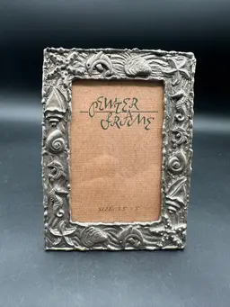 Pewter Seashell Nautical Desktop Picture Frame, 3.5”W 5”T