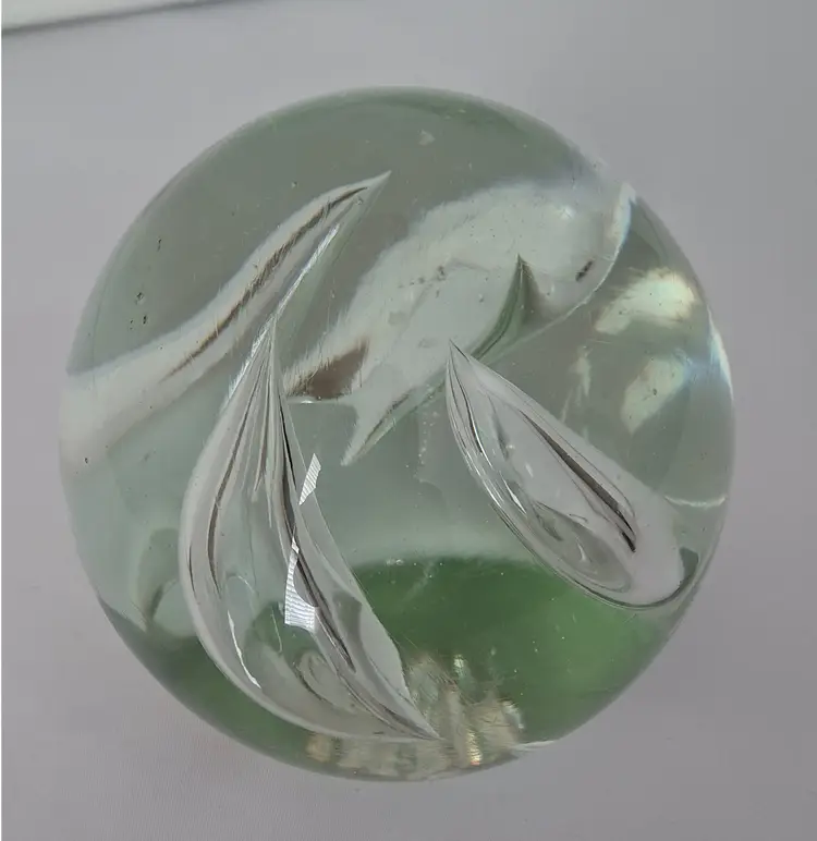 Vintage Hand-Blown Green and Clear Paperweight