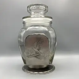 Vintage Wendell August Forge Bird Canister Holder and Glass Canister with Lid - Grove City