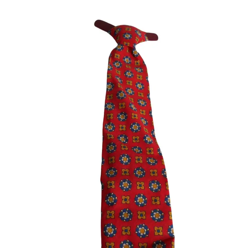 Vintage 1960s -70s Floral red blue gold clip on Tie necktie