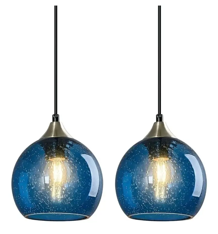 Blue Glass Pendant Lights, Thick 5.9in Globe Pendant Light Fixtures (2-Pack) NEW