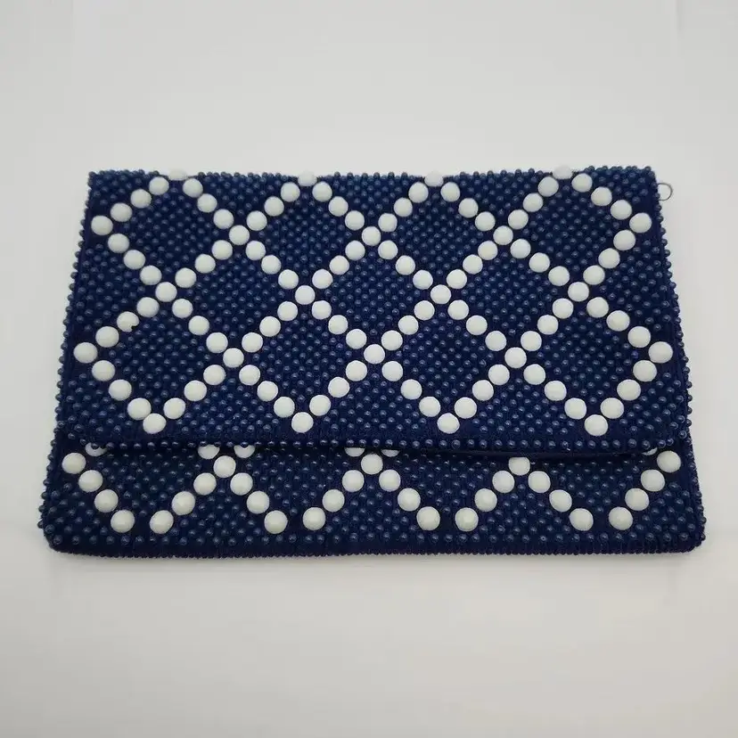 Vintage Beaded Clutch Bag, Designed by Mr. Jonas, Blue & White, Hong Kong