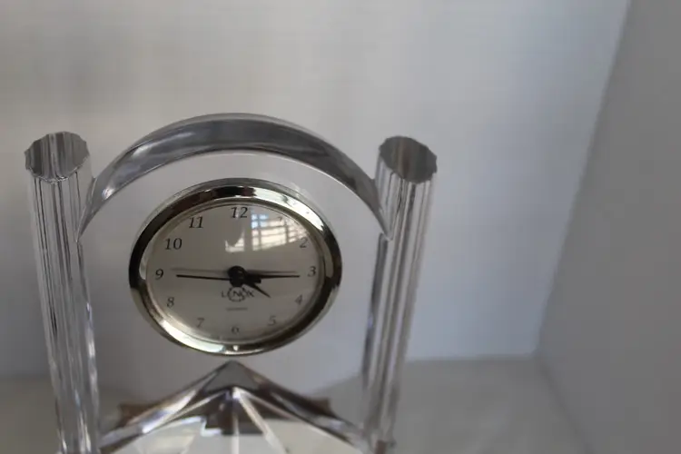 6" Lenox Full Lead Crystal Synchronicity Clock Vintage Quartz Mantle Clock Heavy