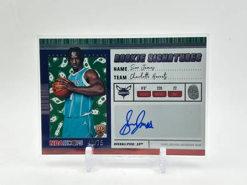 Sion James - 25-26 NBA Hoops Rookie Signatures Auto /75 - Charlotte Hornets