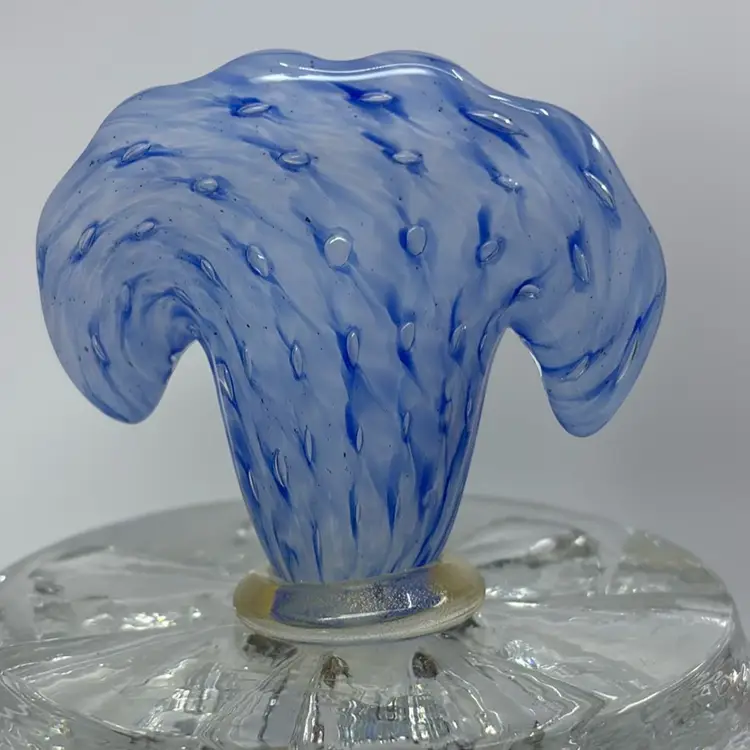 Archimede Seguso 1950s Murano Italy Blue Clam Bud Vase Gold Aventurine  3.75W 3.25H