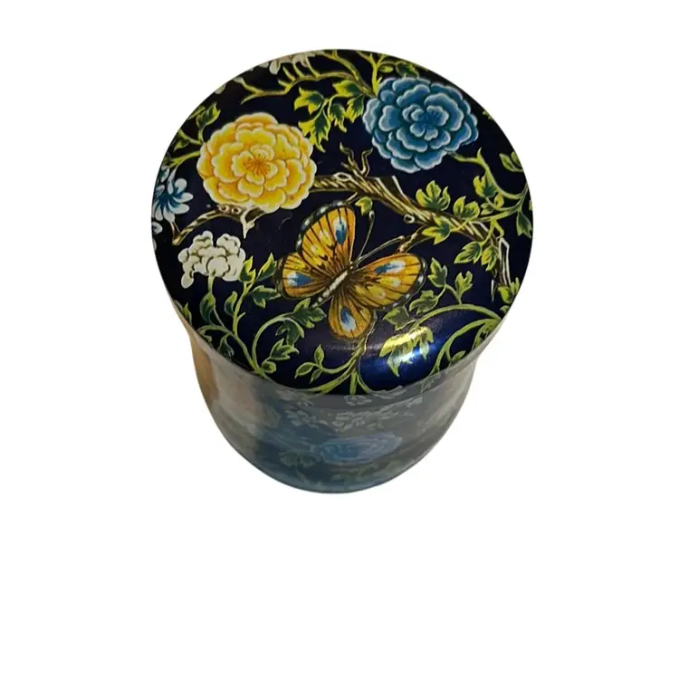 #01 - Vintage Daher Tea Tin Canister Metal Floral Butterfly England