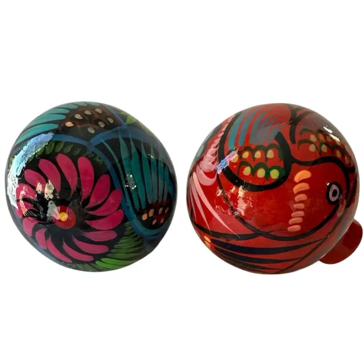 2- Talavera Christmas Balls Ornament Mexican Ceramic Folk Art Pottery Birds