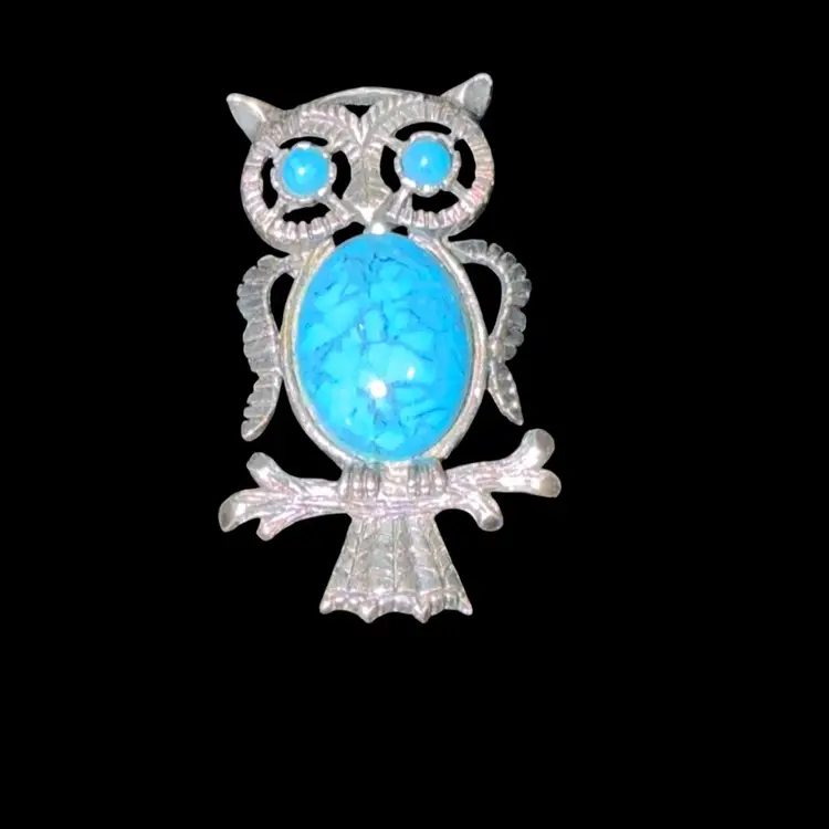 Vintage Owl Perched On A Branch Brooch Pin