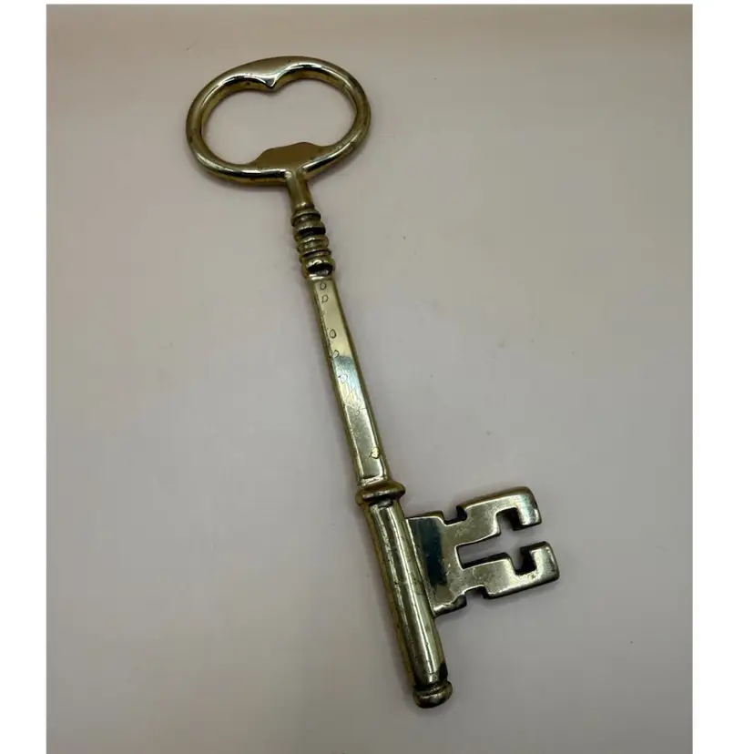 Solid Brass Artist Marked Vintage Bottle Opener Key 7.25”