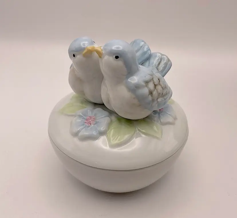 Blue Birds/Love Birds Ceramic 2 pc. Trinket Dish. Store  Rings, Jewelry, Barrettes, Etc.