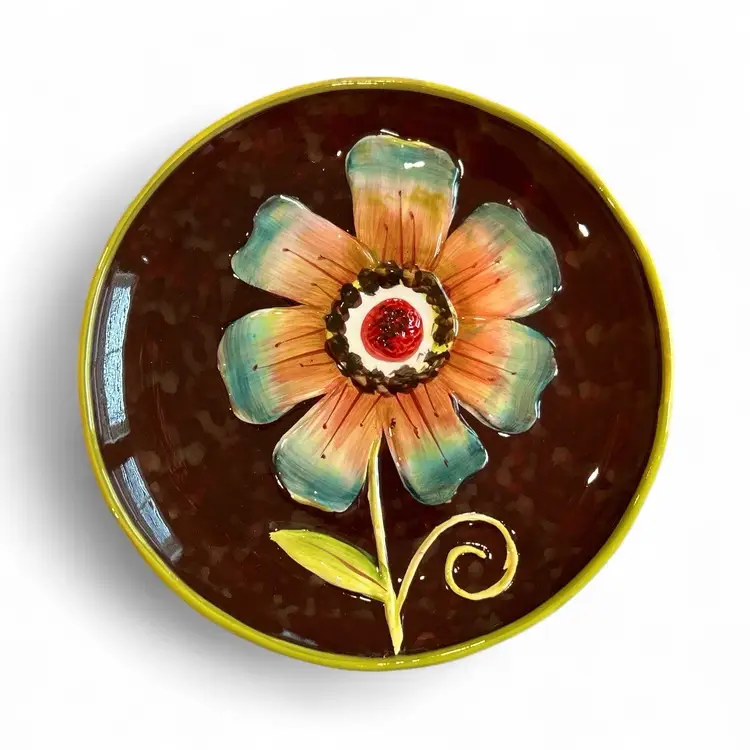 Set Of 4 Cypress Porcelain Hand Painted Flower Serving Plate Round