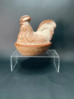 Rare Fenton 6-1/2” Art Glass Rooster On Nest Chocolate Slag Glass 100th Ann