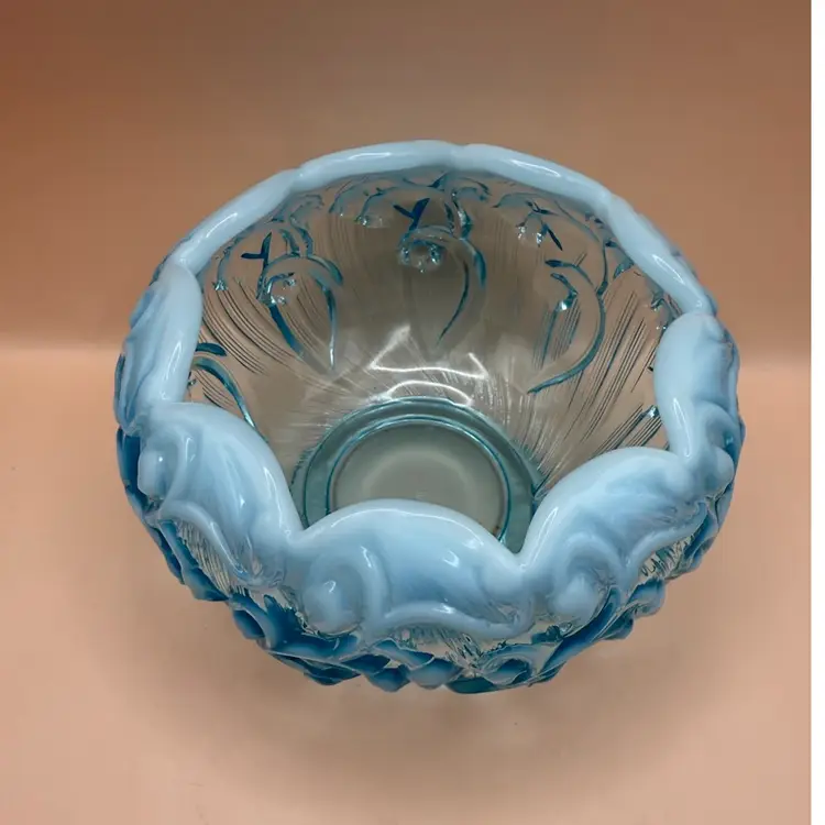 Fenton Opalescent Aqua Blue Lily Of The Valley Rose Bowl 5x3.5”