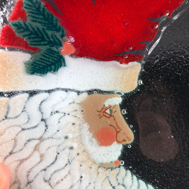 Peggy Karr Fused Art Glass 10.5” Crescent Moon Christmas Santa Bowl