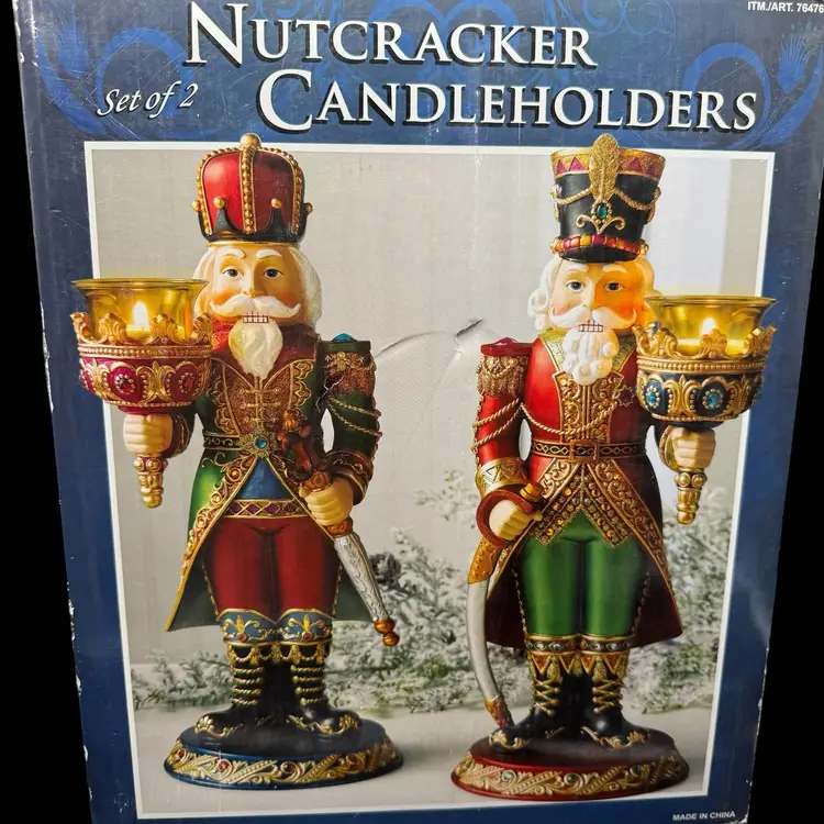 Kirkland Costco Nutcracker Candle Holder King Soldier Sceptor Pair 13" Tall