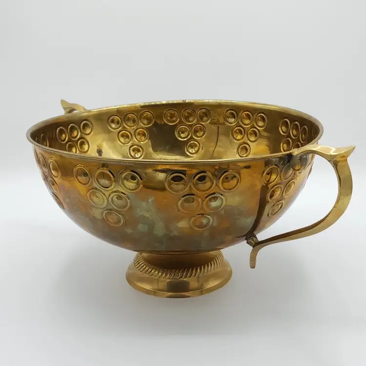 Vintage Brass Pedestal Fruit Bowl w/ Handles India 10 inches Vintage Home Decor