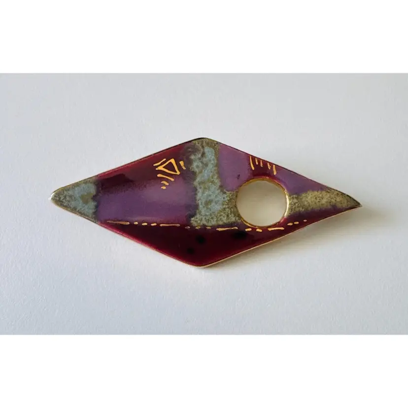 Vintage Purple Artisan Brooch With Gold