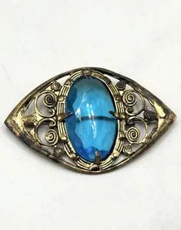 Estate vintage blue glass filigree brooch pin