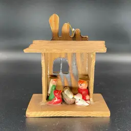 Russ Miniature Wooden Nativity Scene Christmas Ornament Holiday Decor Vintage