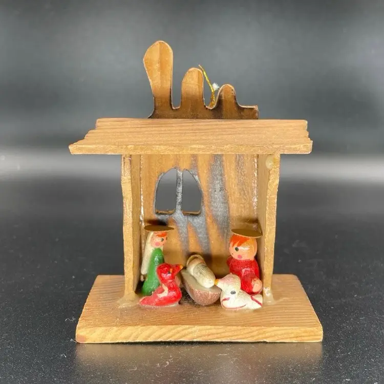 Russ Miniature Wooden Nativity Scene Christmas Ornament Holiday Decor Vintage