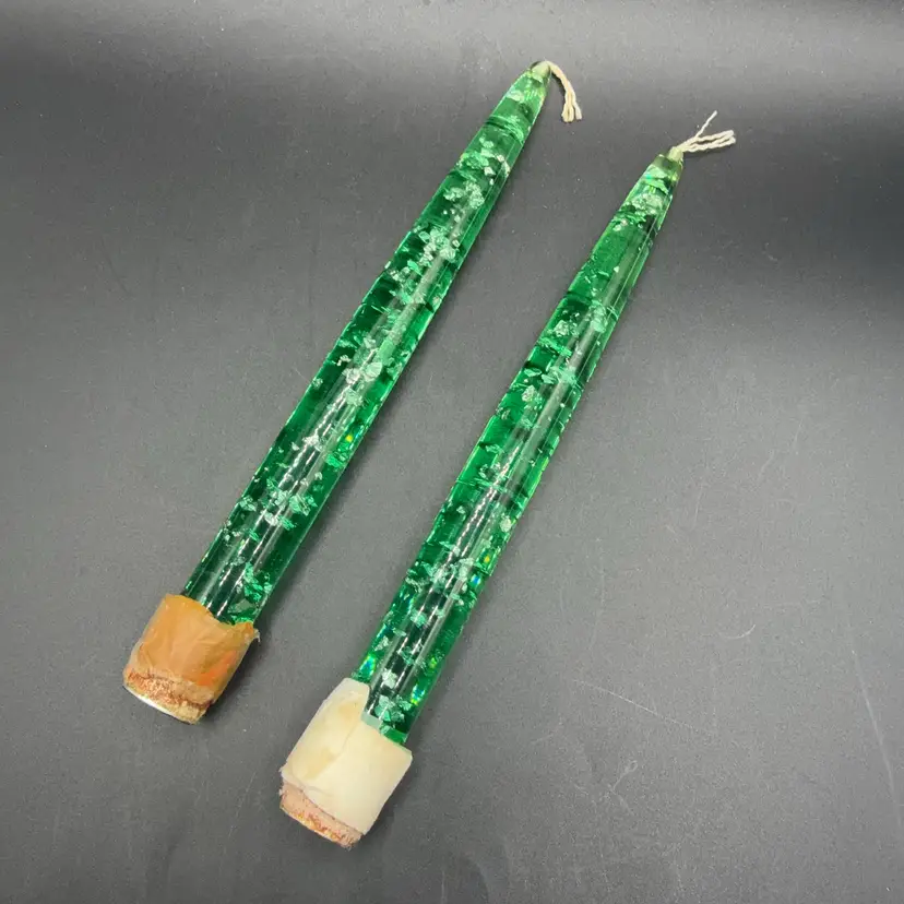 Green Silver Speck Lucite Candles 8”