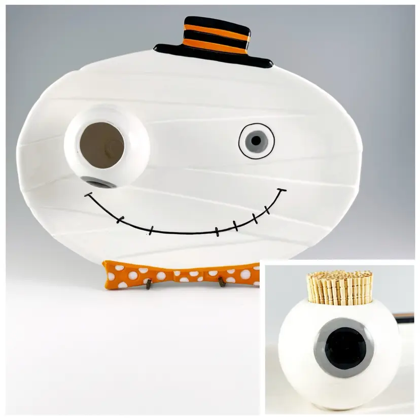 Grasslands Road Halloween Mummy Chip n Dip Appetizer Plate with Toothpick Holder