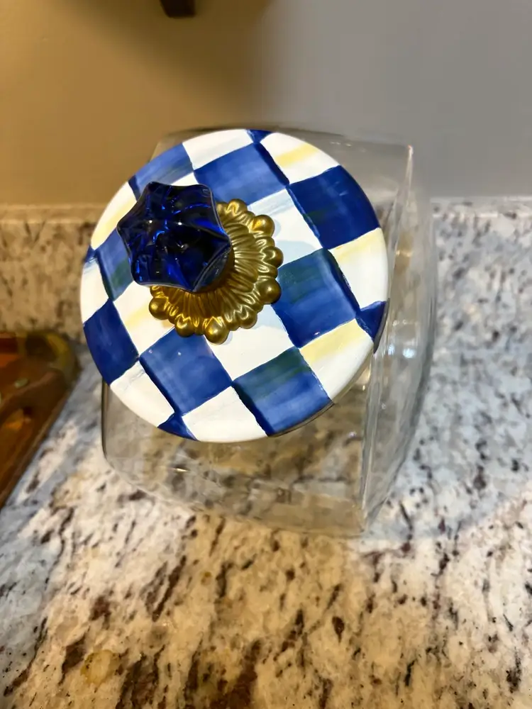 Mackenzie Childs Blue Check Cookie Jar