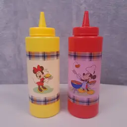 Mickey and Minnie Summertime Fun Ketchup & Mustard Condiment Bottles Set.
