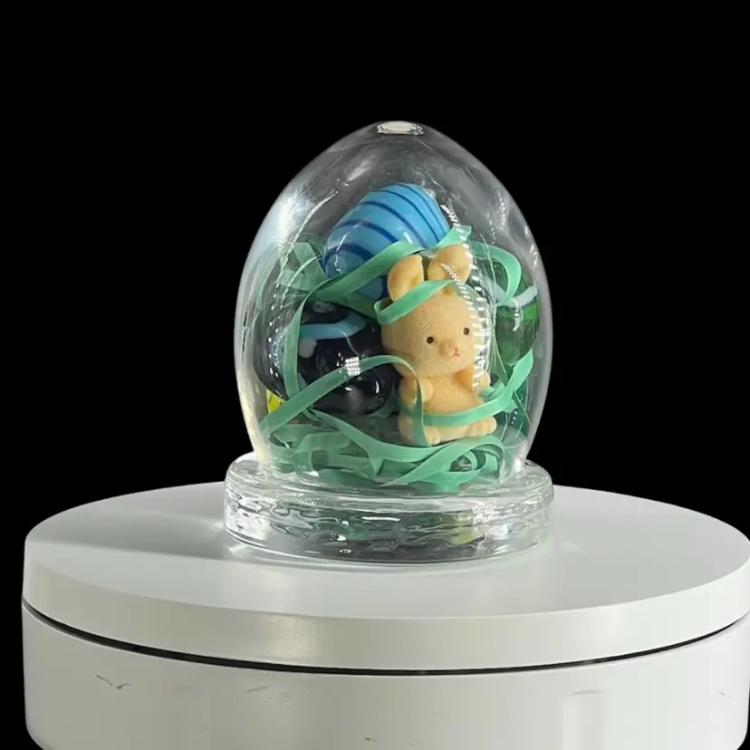 Mini Glass Eggs in Glass Cloche With Mini Flocked  Bunny Miniature Easter Arrangement By Me
