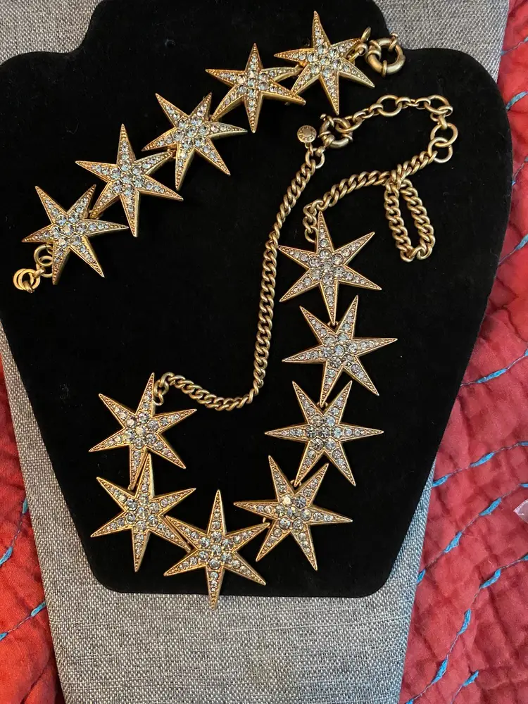 J Crew Retro Sparkling Rhinestone Stars set Choker & Bracelet