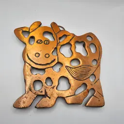 Vintage Cast iron cow copper Trivet wall hanging 1995 ODI