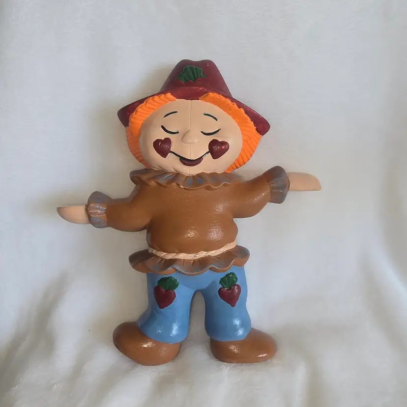 Vintage Hand-in-Hand Style Ceramic Scarecrow Figurine – Double-Sided Faces – Hobbyist Painted – 11"