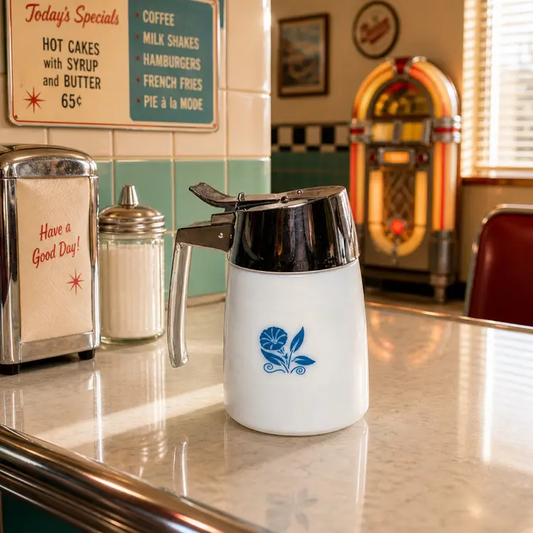 Vintage Starline Dripcut Syrup Server – Blue Cornflower Milk Glass (1959)