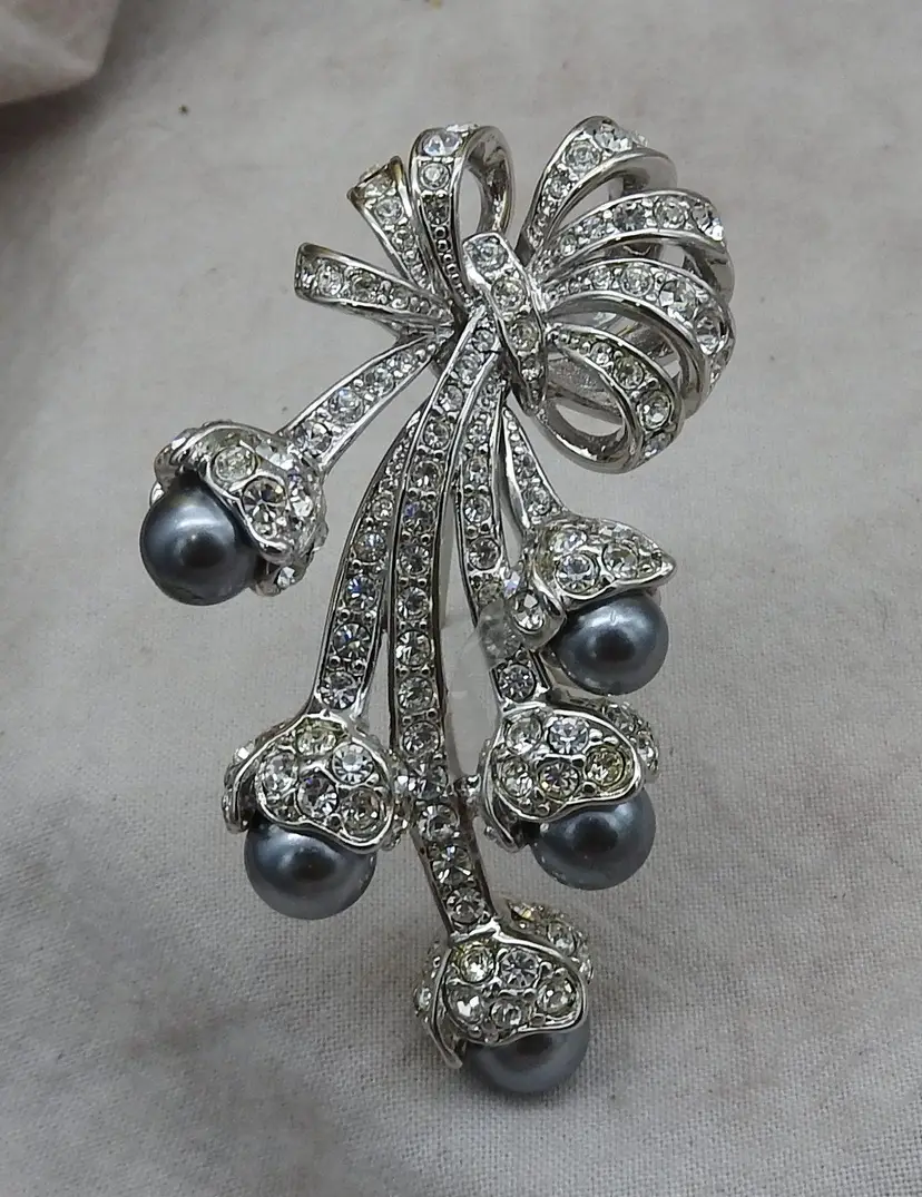 Nolan Miller Grey Faux Pearl Brooch