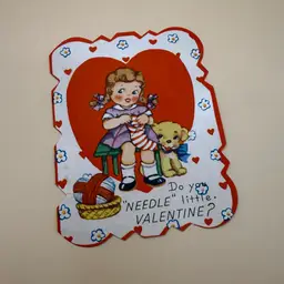 Vintage Valentine Needle Little Valentine Knitter Die Cut Card - Unused