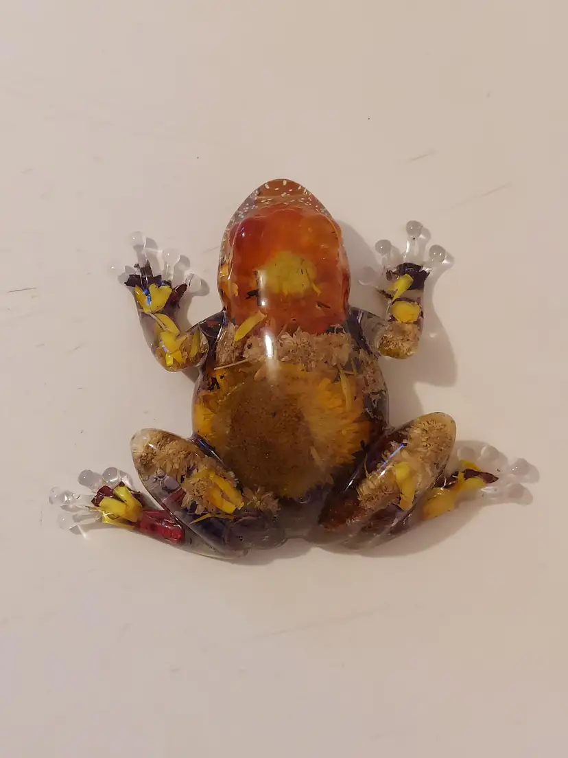Handmade Resin Frog With Flowers