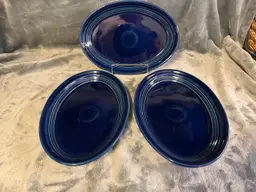 Set/3 Fiesta Fiestaware Cobalt Dark Blue Glossy Oval Plate Serving Platter 9.5”