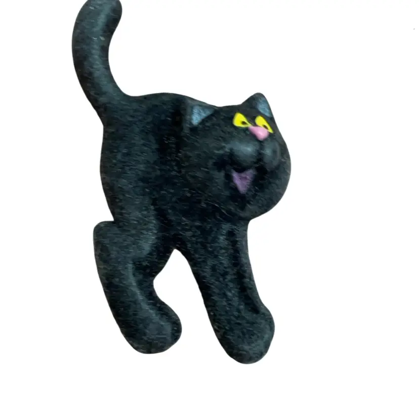 Vintage Hallmark Flocked Black Cat Brooch