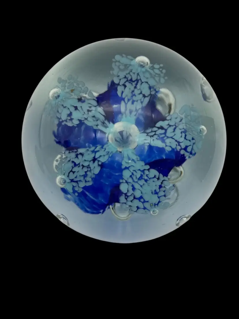 Extra Large Two-Tone Blue Firework Art Glass Paperweight