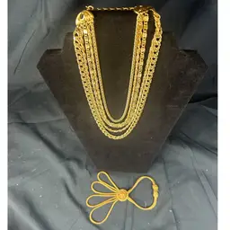 #03 And 06 - Vintage Gold Toned Hand Bracelet And Monet Gold Toned Layered Necklace