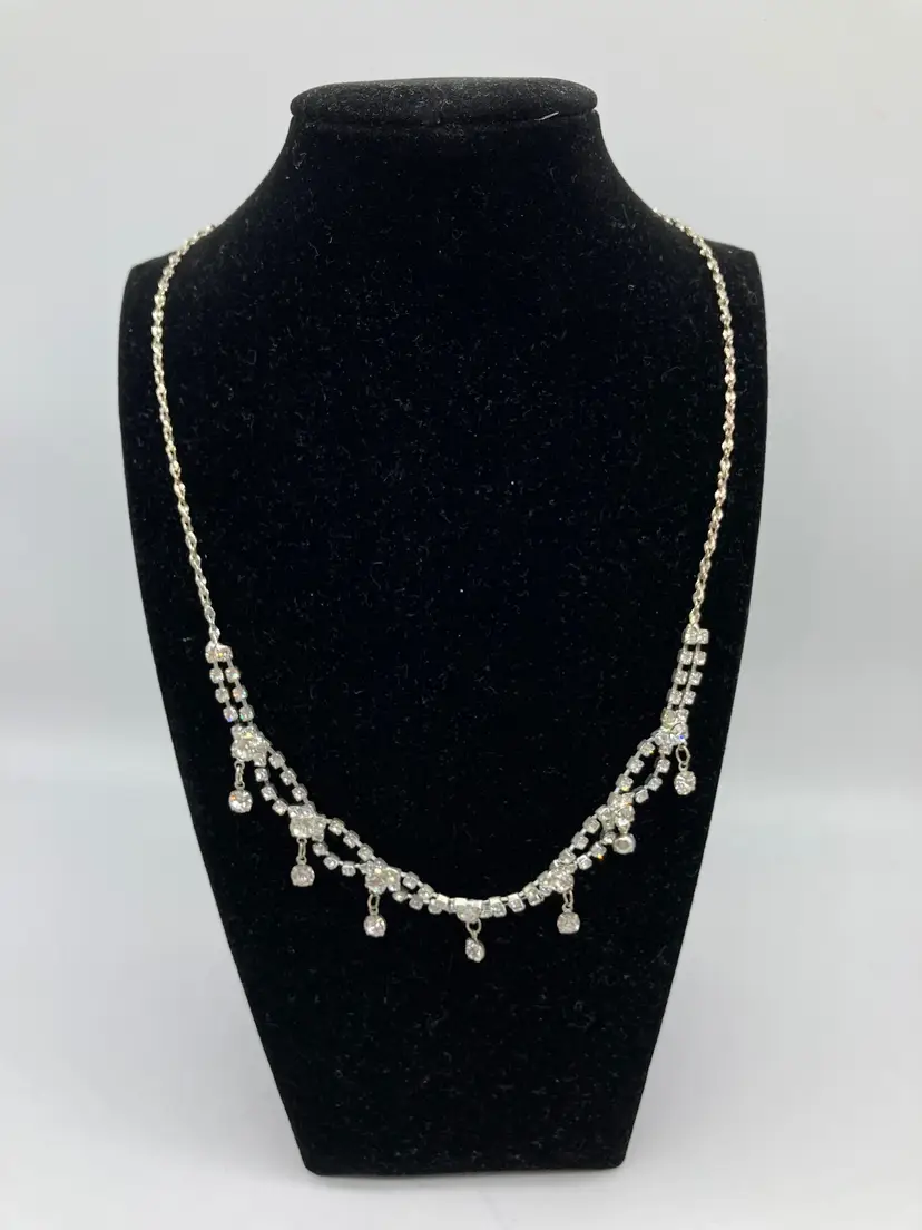 Icing Silver Tone Bib Necklace With Sparkling Rhinestones 16” Bridal Formal Prom