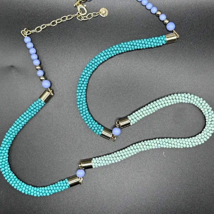 Talbots: Twist of Cool! Woven Bead Rope Necklace in Aqua & Periwinkle