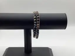 #02 My 1st Show (2) Silver Tone Dark AB Rhinestone Stretch Bracelets