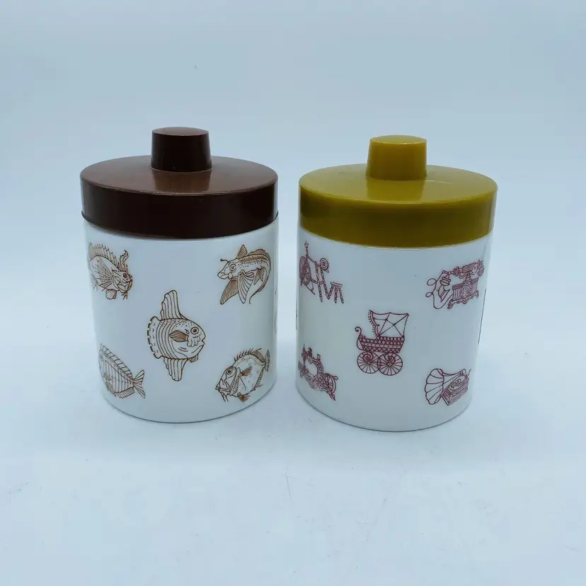 #1204 Vintage Echt Opaline Milk Glass Jar Fish Pattern Antiques Pattern Holland Dutch