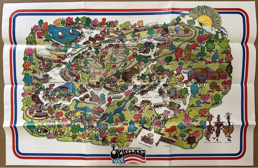 Opryland Rides Opryland Theme Park Map VERY RARE Aug 1972 OPRYLAND Amusement / Theme