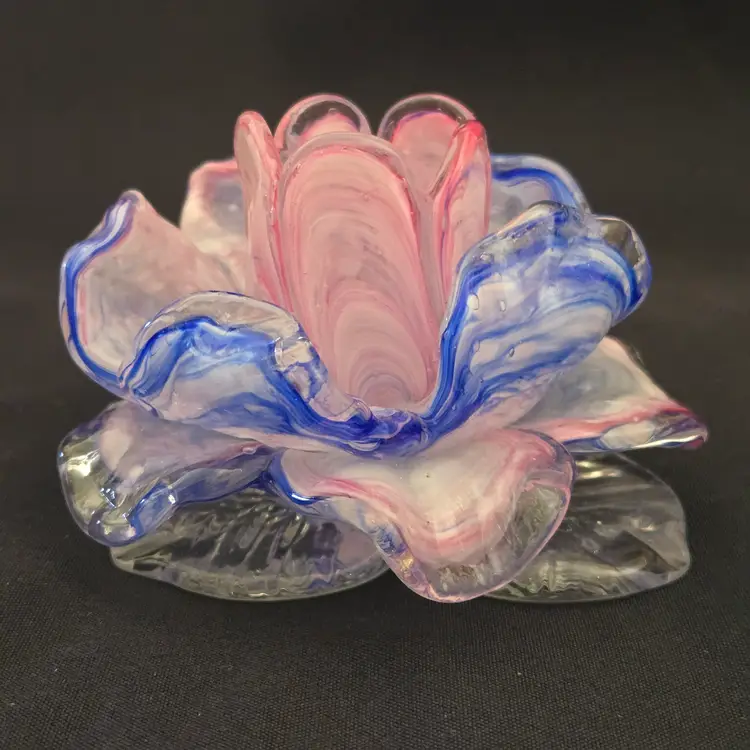 Art Glass Candleholder Paperweight Hand-Crafted UG Collectible Multicolor 4"×2¾"
