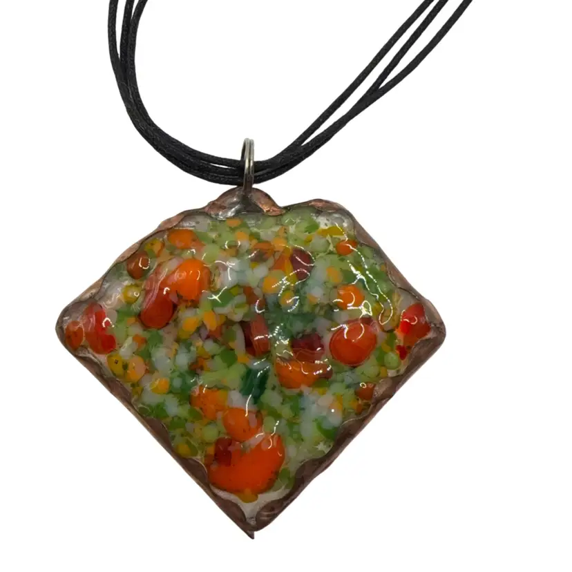 Fused Glass Pendant With Copper Patina On Copper Foil 2 1/2” X 2”